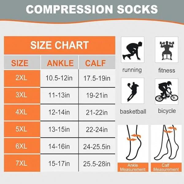 1 3Pairs 3XL-7XLPlus Size Wide Calf Compression Socks Women Men 15-20mmhg Large size Compression Sock for Nurse Pregnancy Travel