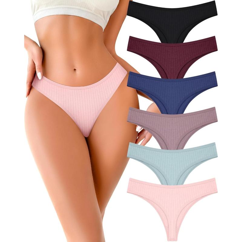 6 Pack Cotton Thongs for Women Breathable Low Rise Bikini Panties Womens Thong Underwear Sexy S-XL Womenswear Lady Comfort Panty