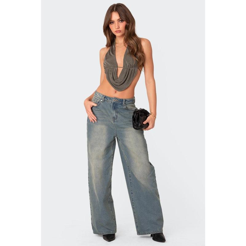 Scoop Neck Open Back Crop Top