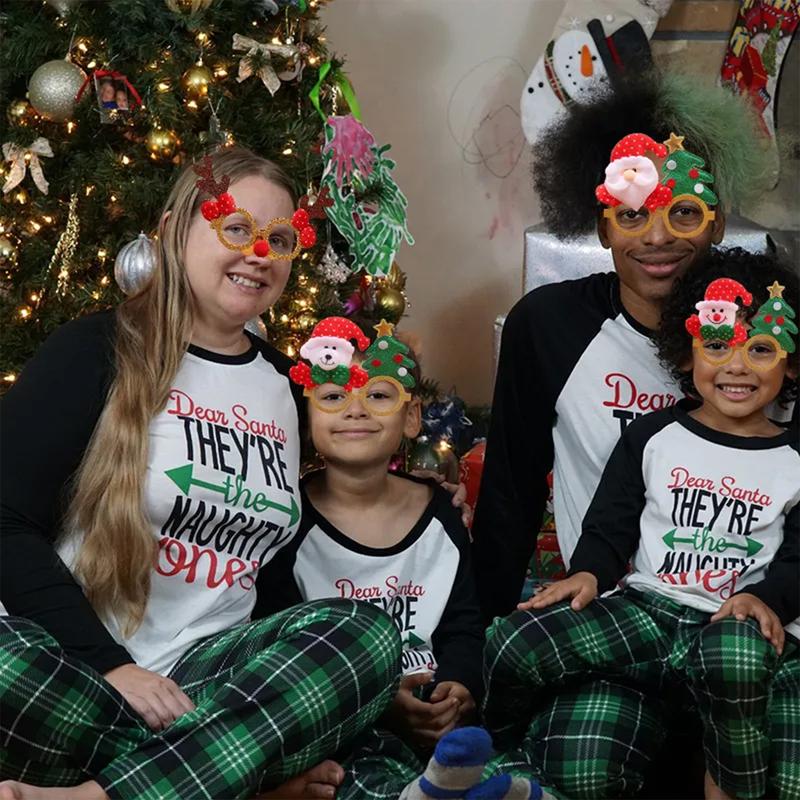 Matching Family Christmas Pajamas, Long Sleeve Letter Raglan Tops + Plaid Pants Set Loungewear Womenswear Clothing