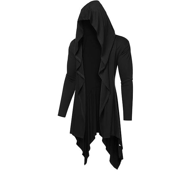 COOFANDY Personalized and Fashionable Long Hooded cardigan with ruffle edge shawl collar, lightweight draped cape jacket with pockets