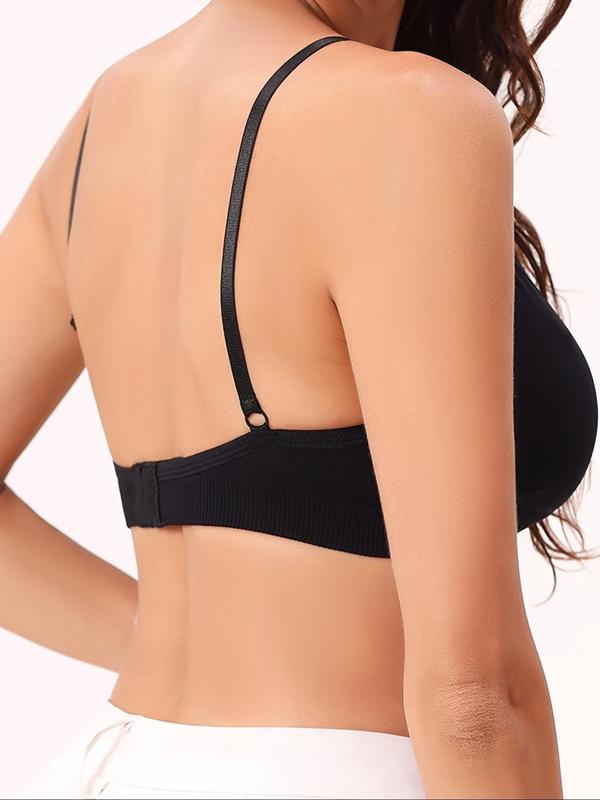 Women's Solid Backless Adjustable Strap Wireless Bralette, Casual Comfortable Breathable Push Up Bra, Softness Lightweight Lingerie for All Seasons