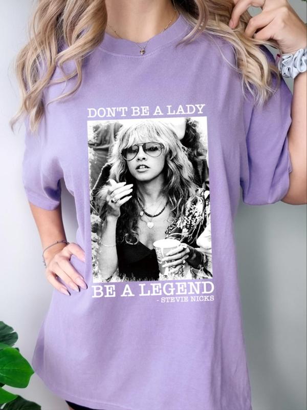 Women's Letter & Figure Print Round Neck Graphic Tee, Vintage Trendy Casual Short Sleeve T-shirt for Daily Wear, Ladies All Seasons Outfit,  90s Clothes