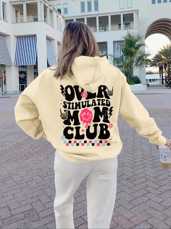 Women's Cartoon Letter Print Drop Shoulder Hoodie,  Fall Outfits 2024 Fashion Casual Drawstring Pocket Hooded Sweatshirt for Daily Holiday Outdoor Wear, Ladies Clothes for All Seasons
