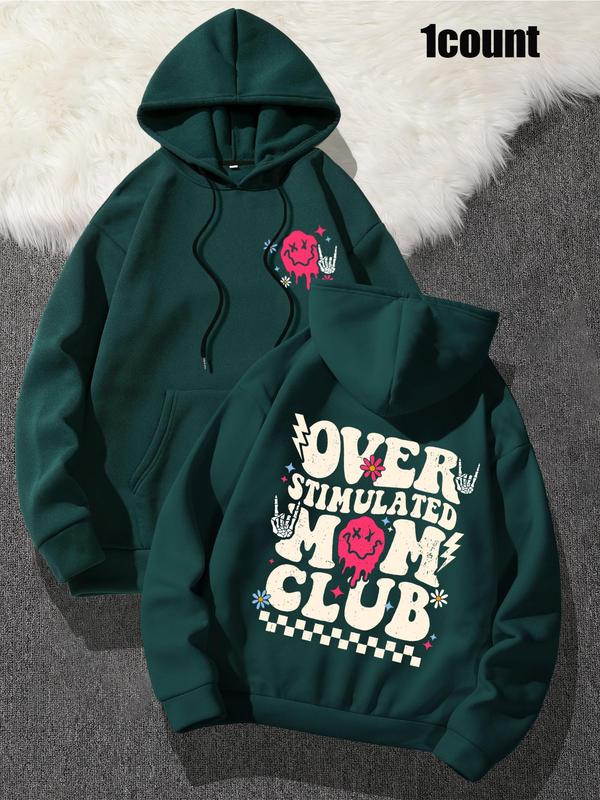 Women's Cartoon Letter Print Drop Shoulder Hoodie,  Fall Outfits 2024 Fashion Casual Drawstring Pocket Hooded Sweatshirt for Daily Holiday Outdoor Wear, Ladies Clothes for All Seasons