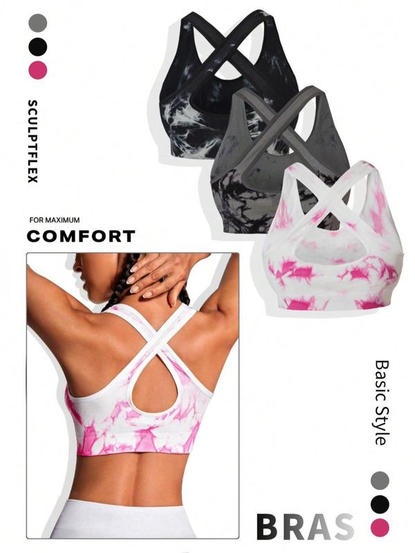 Women's Tie Dye Print Criss Cross Wireless Bra, Soft Comfy Breathable Seamless Lingerie Top for Daily Wear, Women's Lingerie for All Seasons