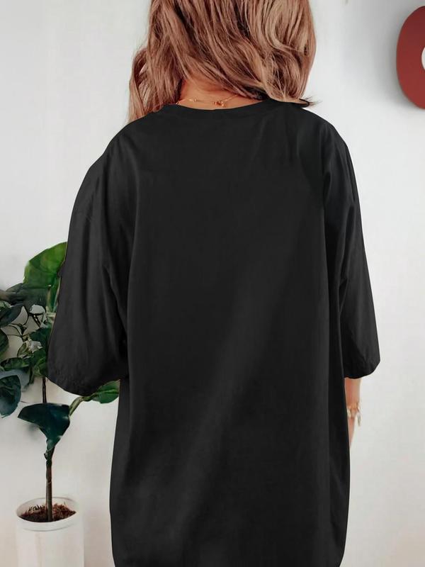 Women's Letter & Figure Print Round Neck Graphic Tee, Vintage Trendy Casual Short Sleeve T-shirt for Daily Wear, Ladies All Seasons Outfit,  90s Clothes