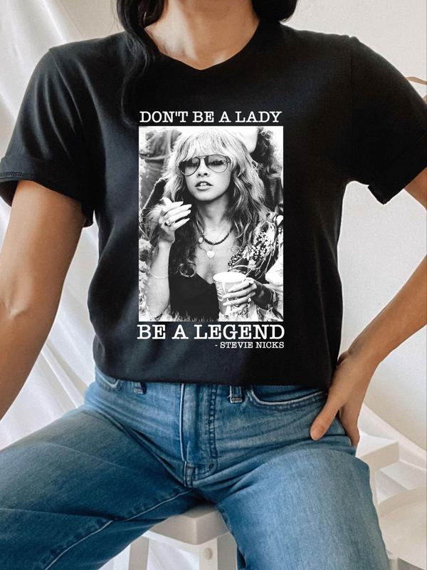Women's Letter & Figure Print Round Neck Graphic Tee, Vintage Trendy Casual Short Sleeve T-shirt for Daily Wear, Ladies All Seasons Outfit,  90s Clothes