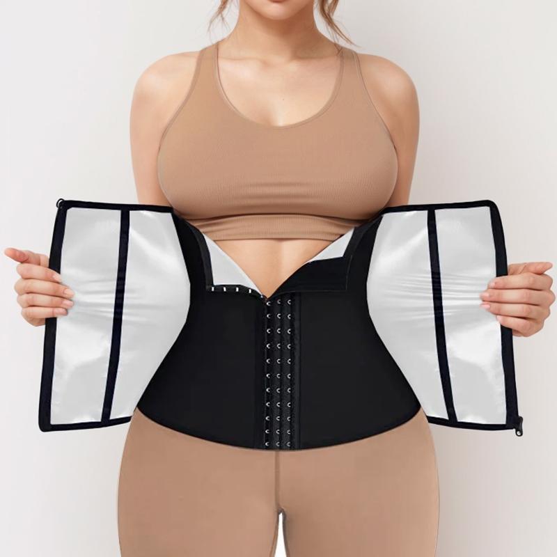 Women's Solid Zipper Waist Trainer, Comfort Cozy Tummy Control Hook Closure Fajas Colombianas Shaper, Fall Tummy Flattering Outfits, Women Fall Clothes, 2000s Outfits