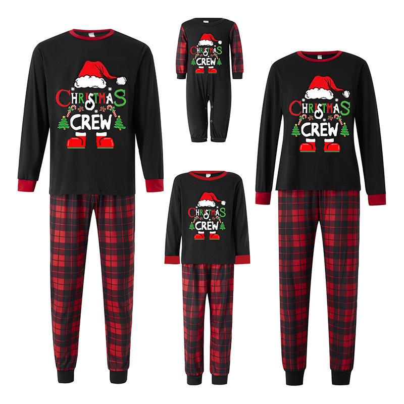 Matching Christmas Pajamas For Family Santa Claus Print Long Sleeve Tops and Plaid Pants Sleepwear Soft Nightwear