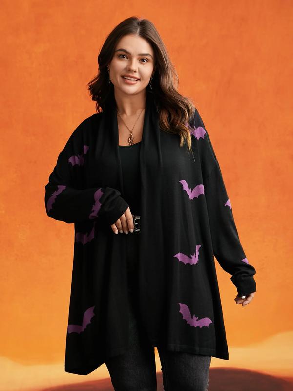 BloomChic Supersoft Essentials Halloween Bat Pattern Lapel Collar Cardigan