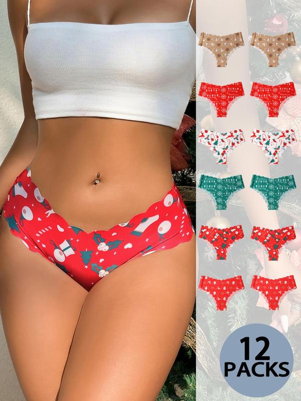 Women's All Over Skull Print Scallop Trim Girls Knickers, Fall Wear, Soft Comfy Breathable Seamless Panty for Daily Wear, Women's Underwear for Fall, Underwear for Women, Fall Womenswear