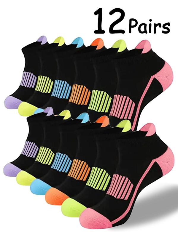 Women's Colorblock & Striped Print Ankle Socks, Casual Comfortable Breathable Socks for Daily Wear, Multipack Knit Socks for All Seasons