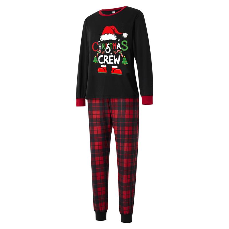 Matching Christmas Pajamas For Family Santa Claus Print Long Sleeve Tops and Plaid Pants Sleepwear Soft Nightwear