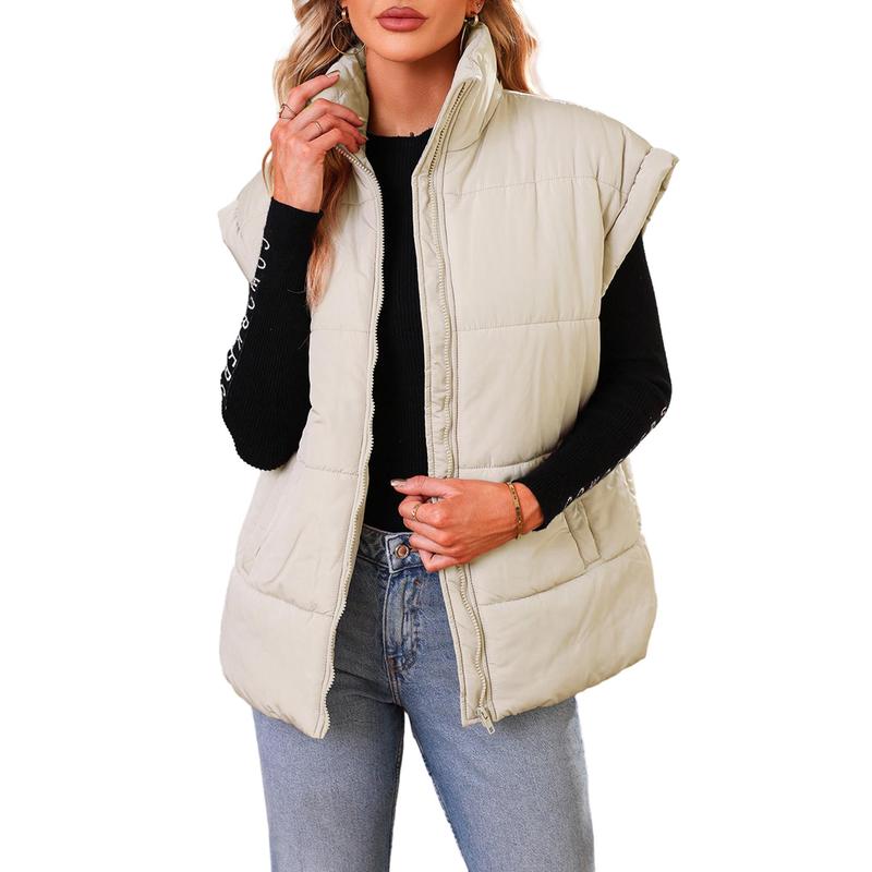 Dokotoo Women's Casual Winter Oversized Puffer Vest Stand Collar Flysleeve Insulated Padded Puffy Jackets Coat with Pockets