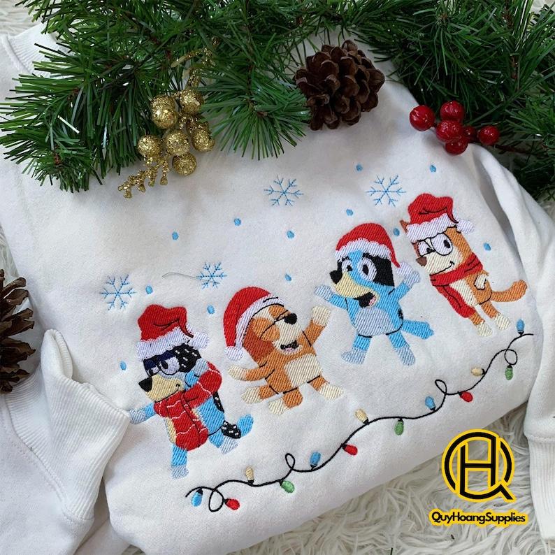 Cute Dog Family Embroidered Sweater, Christmas Cartoon Movie Embroidered Sweatshirt, Cartoon Dog Friends Christmas Hoodie and Sweater; T-shirt