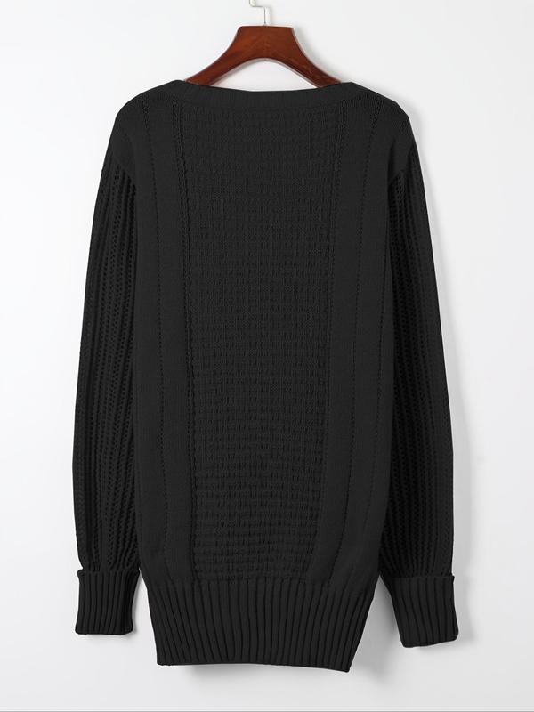 Women's Textured Hollow Out Drop Shoulder Sweater Dress, Casual Long Sleeve Round Neck Knit Dress for Fall & Winter, Women's Knitwear for Daily Wear, Fall Outfits, Fallfreshness