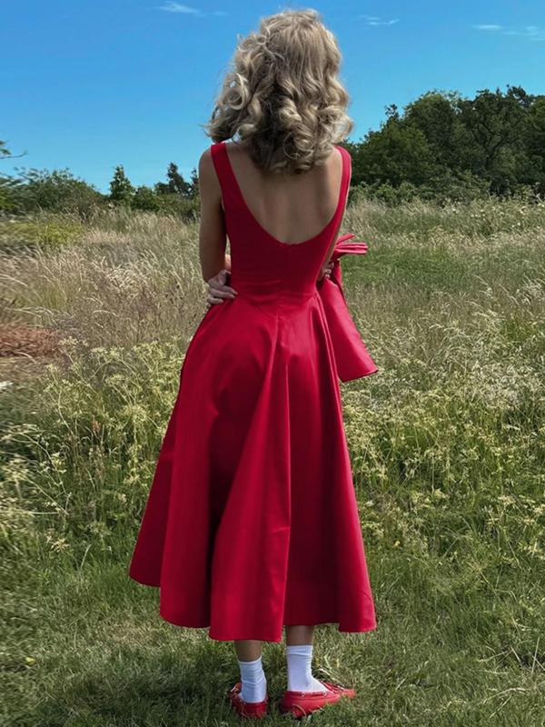 Women's Plain Backless Boat Neck A Line Dress, Elegant Sleeveless Zipper Back Long Dress for Party Holiday Wedding Guest, Ladies Summer Clothes