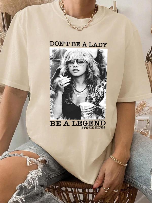 Women's Letter & Figure Print Round Neck Graphic Tee, Vintage Trendy Casual Short Sleeve T-shirt for Daily Wear, Ladies All Seasons Outfit,  90s Clothes