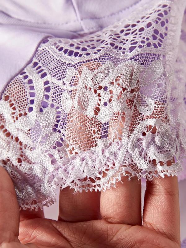 Women's Sheer Ruched Sexy Lace Lingerie Set, Romantic Underwire Bra & Frill Trim Thong Set, Soft Comfortable Underwear Set for Women