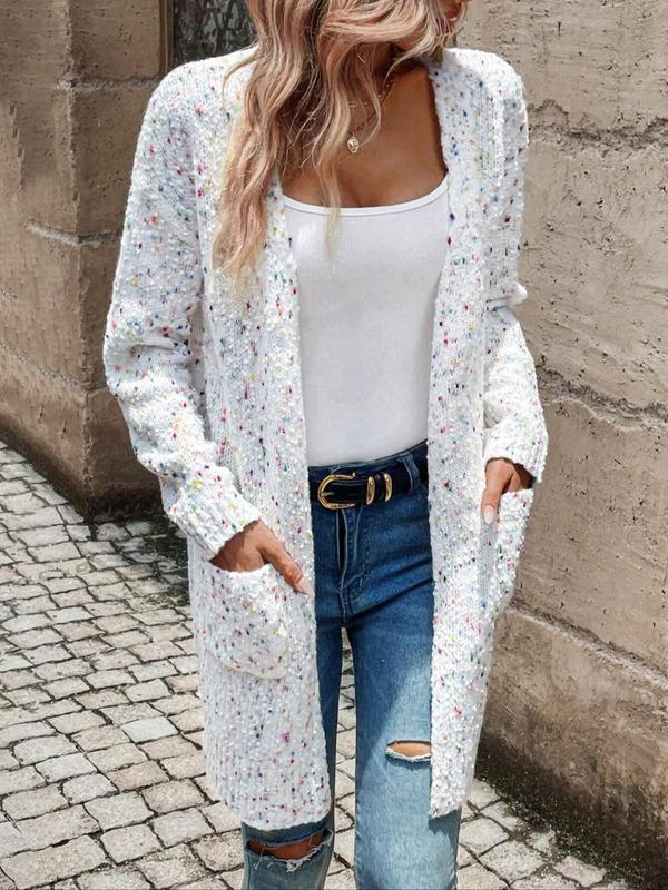 Women's All Over Print Drop Shoulder Cardigan, Casual Long Sleeve Pocket Knitwear for Fall & Winter, Fashion Ladies' Knit Clothing for Daily Wear Cardigan Sweater, Cardigan for Women