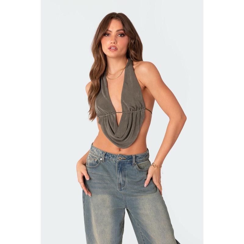 Scoop Neck Open Back Crop Top