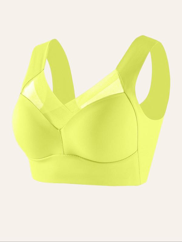 Women's Solid Contrast Mesh Wireless Bra, Soft Comfy  Casual Breathable Seamless Lingerie, Women's Bralette, Ladies Underwear for All Seasons Daily Wear, Bra for Women