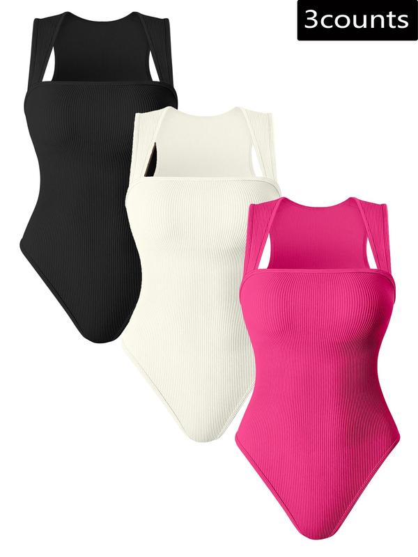 Women's Ribbed Swan Neck Sports Bodysuit, Sporty Open Crotch Sleeveless Bodysuit, Ladies Sportswear for All Seasons, Tummy Control
