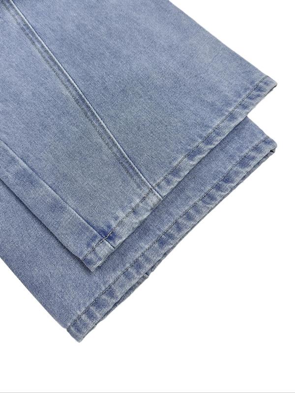 Women's Plain Pocket Button Straight Leg Jeans, Casual Comfy Denim Jeans for Daily Wear, Ladies Bottoms for Fall & Winter