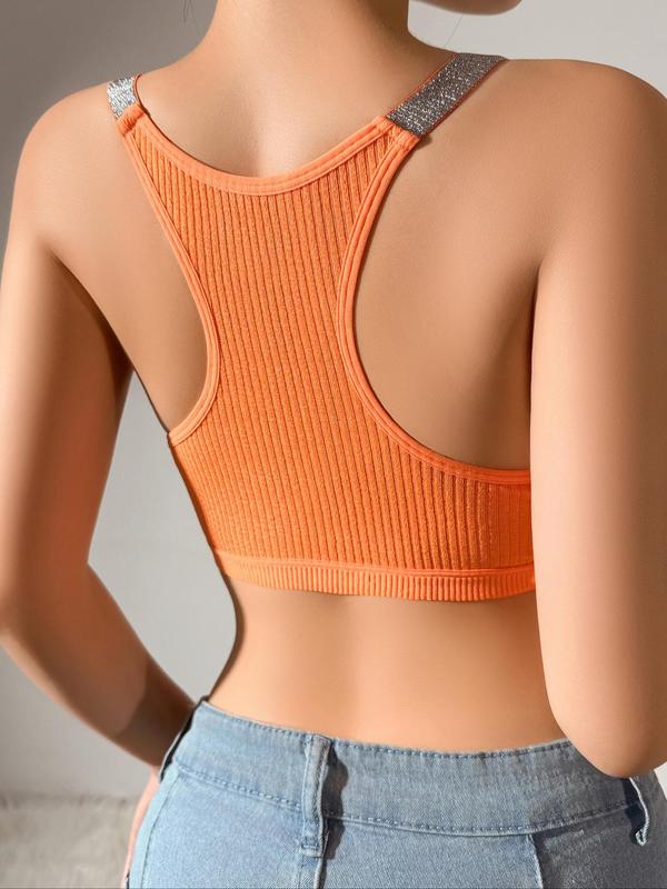 Women's Solid Color Ribbed Bralette, Breathable Comfortable Push Up Bra, Women's Lingerie for All Seasons