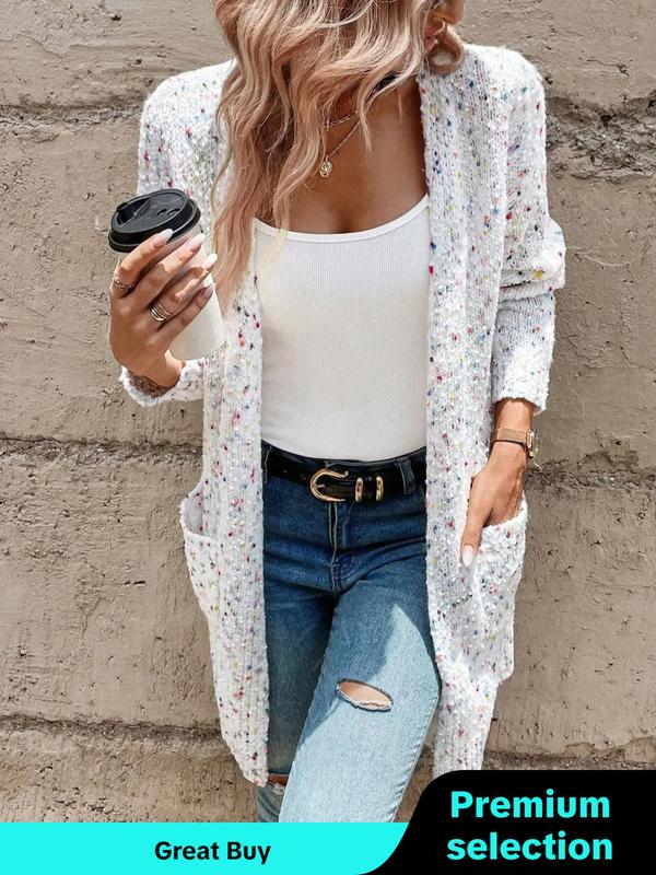 Women's All Over Print Drop Shoulder Cardigan, Casual Long Sleeve Pocket Knitwear for Fall & Winter, Fashion Ladies' Knit Clothing for Daily Wear Cardigan Sweater, Cardigan for Women