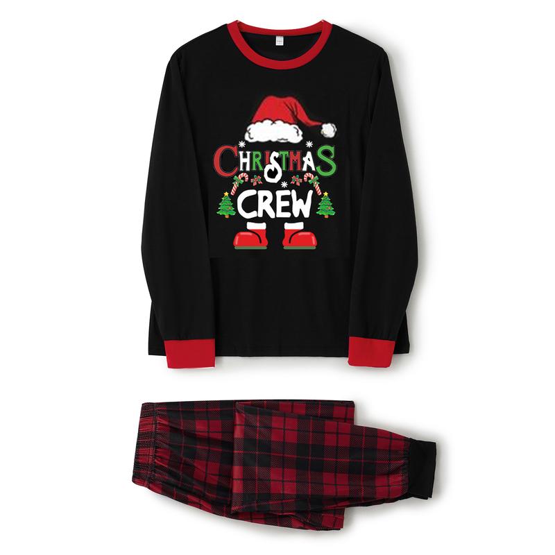 Matching Christmas Pajamas For Family Santa Claus Print Long Sleeve Tops and Plaid Pants Sleepwear Soft Nightwear