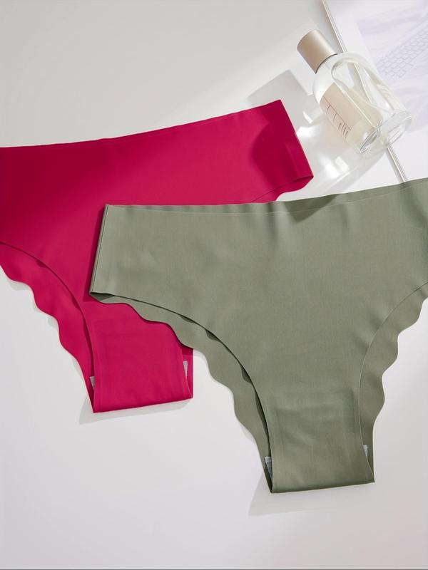 Women's Solid Lettuce Trim Seamless Panty, Soft Comfy Breathable Knicker for Daily Wear, Underwear for All Seasons