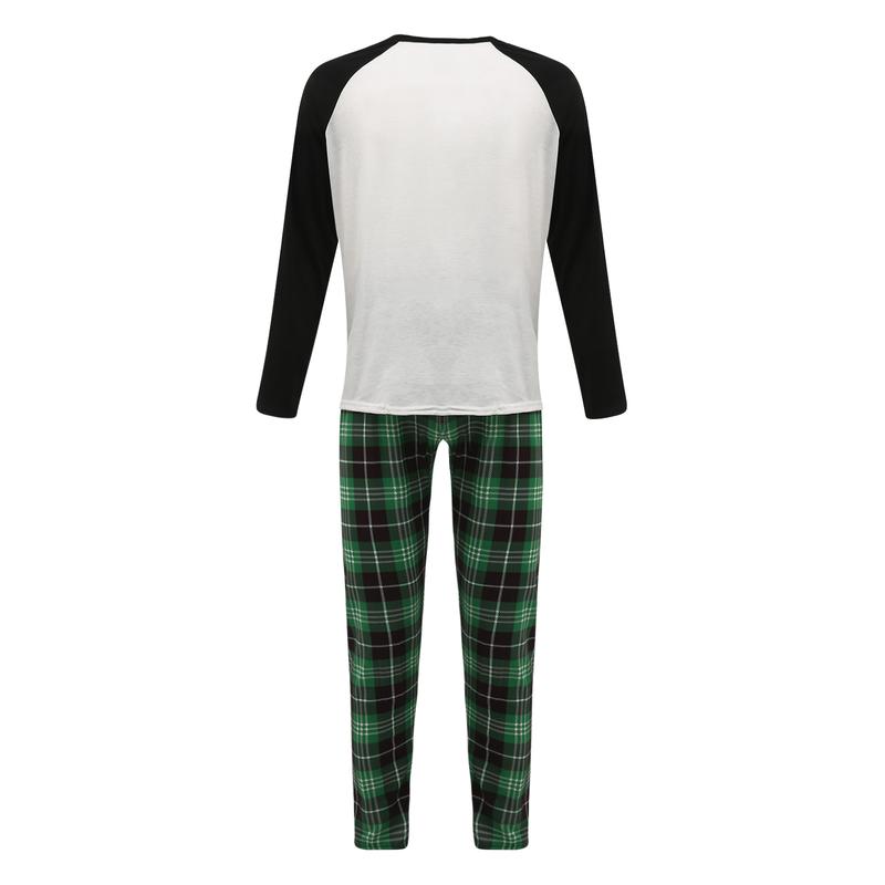 Matching Family Christmas Pajamas, Long Sleeve Letter Raglan Tops + Plaid Pants Set Loungewear Womenswear Clothing