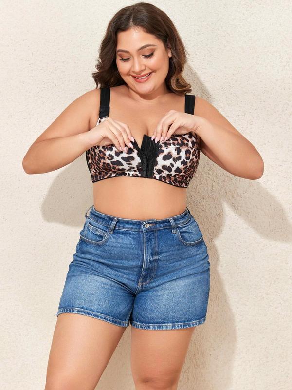  Leopard Print Push Up Bra, Casual Comfortable Breathable Adjustable Strap Bra for Daily Wear, Women's Lingerie for All Seasons
