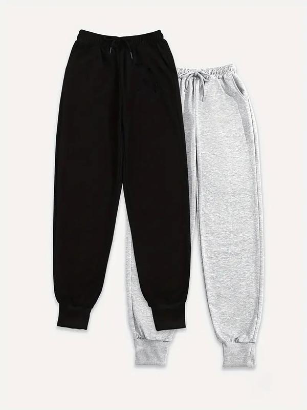 Women's Solid Drawstring Waist Thermal Lined Sweatpants, Casual Pocket Jogger Pants for Fall & Winter, Women's Trousers for Daily Wear