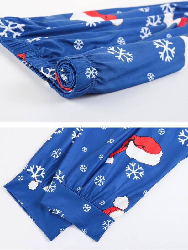  Two-Piece Set Christmas Print Long Sleeve Tee & Elastic Waist Pants Pajama Set, Casual Comfy Round Neck Top & Trousers PJ Set, Women's Sleepwear for Fall & Winter