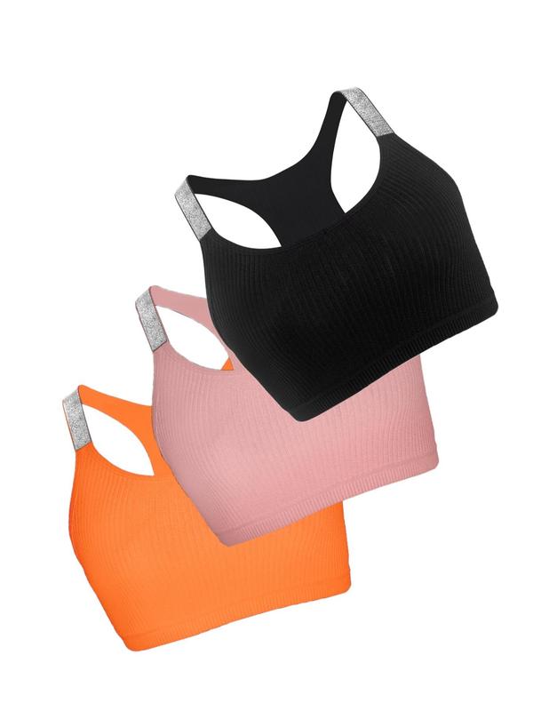 Women's Solid Color Ribbed Bralette, Breathable Comfortable Push Up Bra, Women's Lingerie for All Seasons
