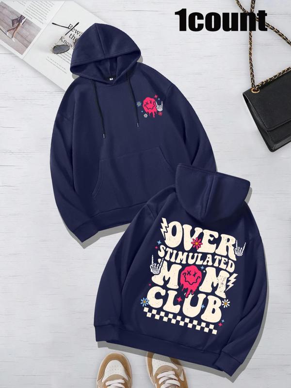 Women's Cartoon Letter Print Drop Shoulder Hoodie,  Fall Outfits 2024 Fashion Casual Drawstring Pocket Hooded Sweatshirt for Daily Holiday Outdoor Wear, Ladies Clothes for All Seasons