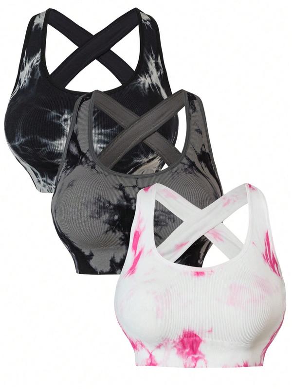 Women's Tie Dye Print Criss Cross Wireless Bra, Soft Comfy Breathable Seamless Lingerie Top for Daily Wear, Women's Lingerie for All Seasons
