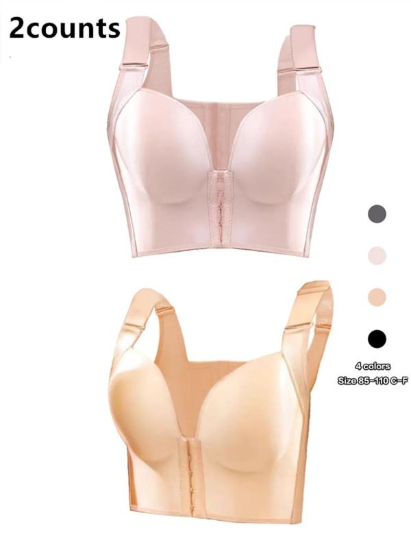  Wireless Hook & Eye Push Up Bra, Comfortable Adjustable Strap Lingerie Top, Women's Underwear for All Seasons, Lingerie for Women, Fall Lingeries, Back To School Wear, Women's Clothing, Fall Wear 2024 Gym Sets for Women