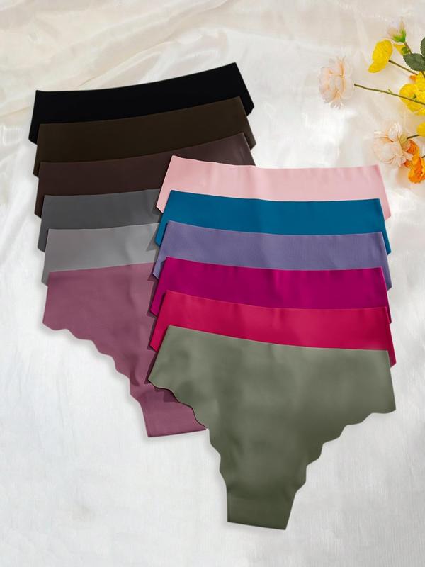 Women's Solid Lettuce Trim Seamless Panty, Soft Comfy Breathable Knicker for Daily Wear, Underwear for All Seasons