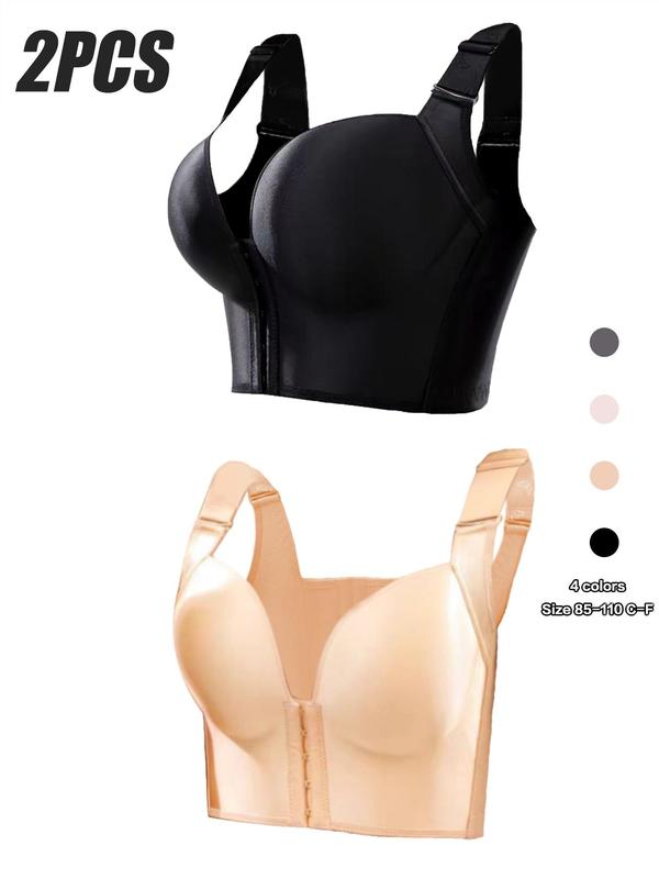  Wireless Hook & Eye Push Up Bra, Comfortable Adjustable Strap Lingerie Top, Women's Underwear for All Seasons, Lingerie for Women, Fall Lingeries, Back To School Wear, Women's Clothing, Fall Wear 2024 Gym Sets for Women