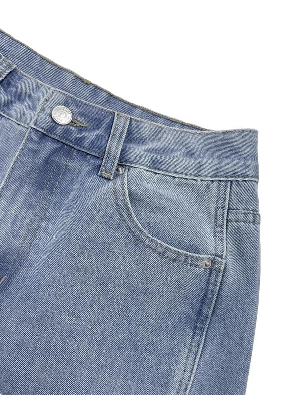 Women's Plain Pocket Button Straight Leg Jeans, Casual Comfy Denim Jeans for Daily Wear, Ladies Bottoms for Fall & Winter
