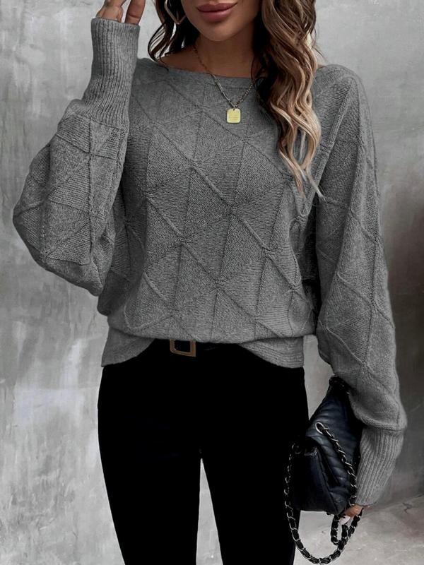 Women's Plain Textured Drop Shoulder Sweater, Casual Long Sleeve Boat Neck Jumper for Fall & Winter,  Fall Sweaters,  Fashion Ladies' Knitwear for Daily Wear
