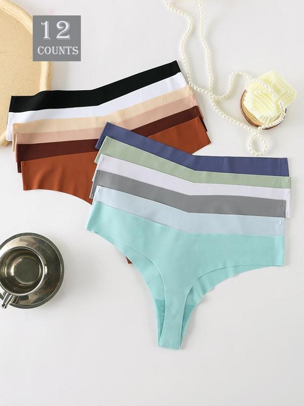 Women's Solid Color Seamless Thong, Casual Soft Comfy Breathable Panty for Daily Wear, Ladies Underwear for All Seasons