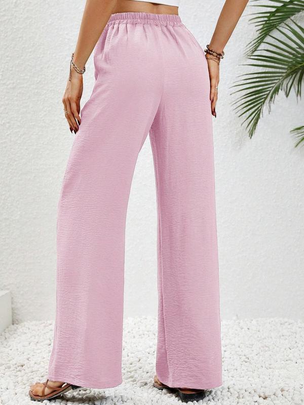 Women's Plain Drawstring High Waist Wide Leg Pants, Pants for Women, Baggy Pants, Summer Clothes Women, Casual Pocket Elastic Waist Trousers for Summer, Women's Bottoms for Daily Wear, Summer Outfits 2024