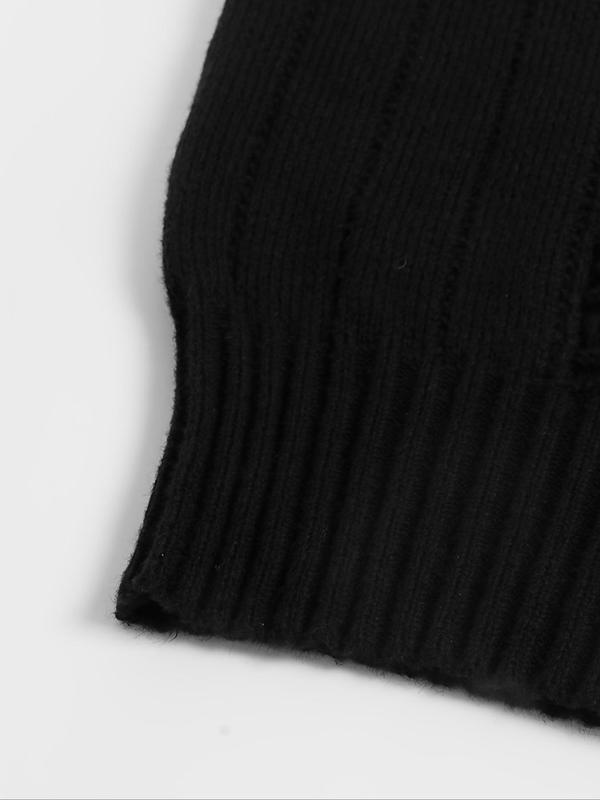 Women's Textured Hollow Out Drop Shoulder Sweater Dress, Casual Long Sleeve Round Neck Knit Dress for Fall & Winter, Women's Knitwear for Daily Wear, Fall Outfits, Fallfreshness