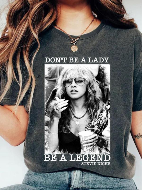 Women's Letter & Figure Print Round Neck Graphic Tee, Vintage Trendy Casual Short Sleeve T-shirt for Daily Wear, Ladies All Seasons Outfit,  90s Clothes