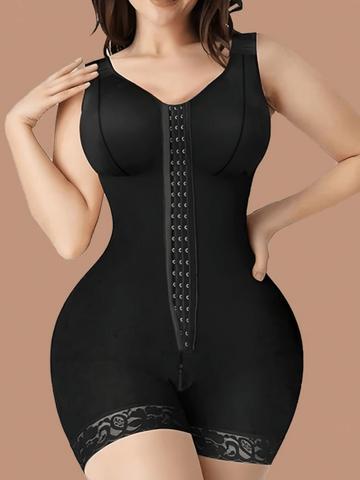 Women's Contrast Lace Shapewear Romper, Elegant Hook & Eye Closure Contrast Mesh Shaper for Daily Wear, Ladies Shapewear for All Seasons